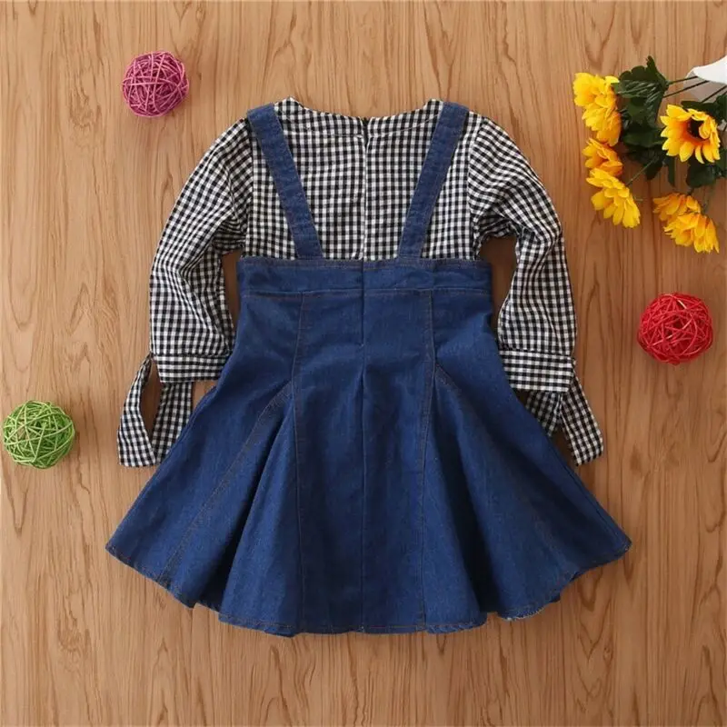 Платья принцессы клетчатое джинсовое платье Повседневная Праздничная детская