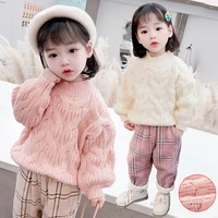 girl sweater kids baby%c2%a0outwear tops%c2%a02021 solid fleece thicken warm winter autumn knitting flexible children clothing