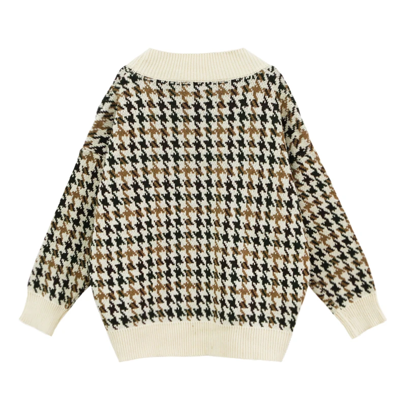 Женский вязаный кардиган в клетку винтажный Повседневный Свободный с длинным