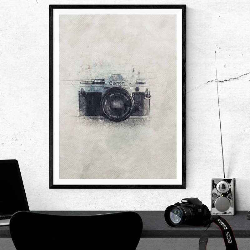 

Vintage Poster Camera Canvas Wall Art Painting Photographer Gift Sketch Hand Painted Pictures Photography Studio Wall Decor