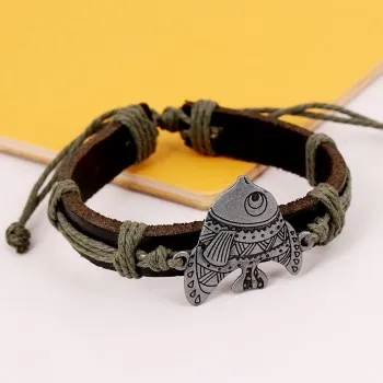 

Export Jewelry Europe and The United States Wind Hand-woven Alloy Cow Leather Bracelet Alloy Fish Student Bracelet B01181