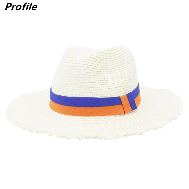 

White straw hat sun hat outdoor sun hat straw hat seaside sunscreen beach hat sun hat spring and summer British style jazz straw