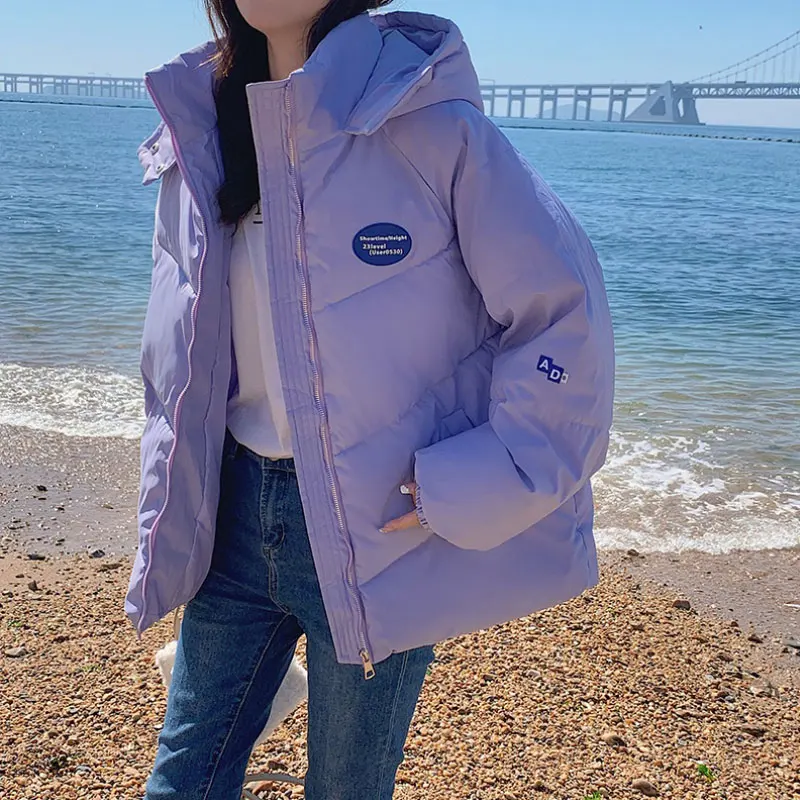 

ZOTTSOZ Harajuku корейские хлопковые стеганые куртки женская зимняя одежда теплая плотная короткая куртка пальто повседневные парки с капюшоном п...