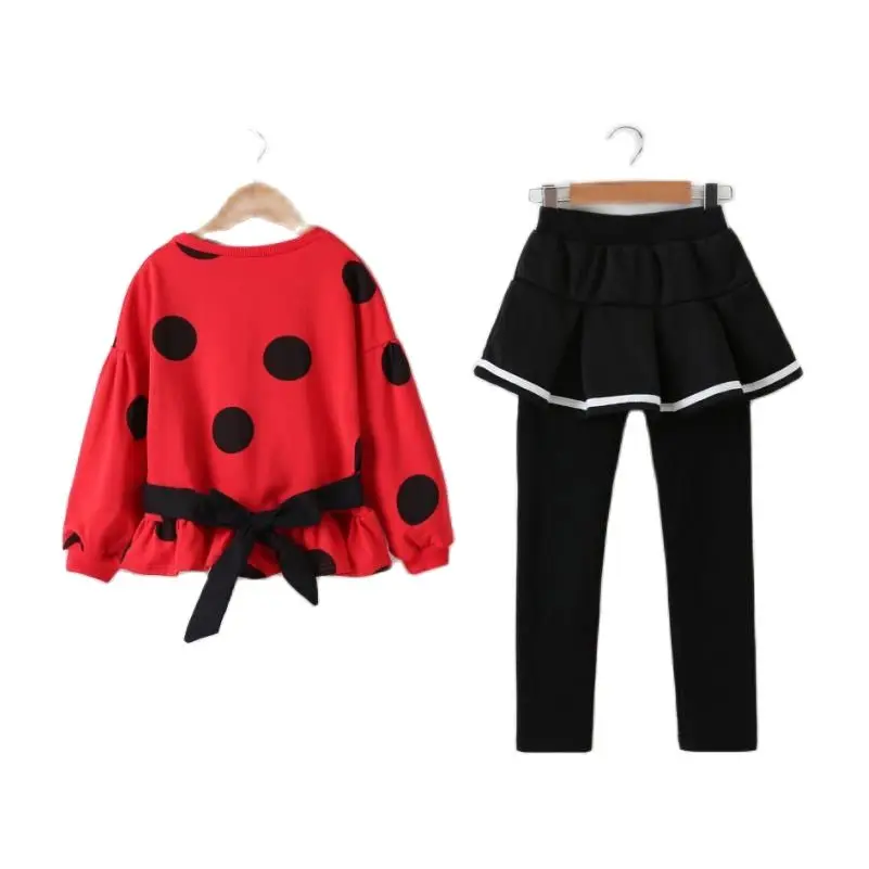Хлопковая блузка в красный горошек для девочек футболка юбка леггинсы брюки
