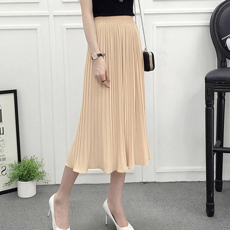 Женская плиссированная юбка с высокой талией Повседневная шифоновая модная