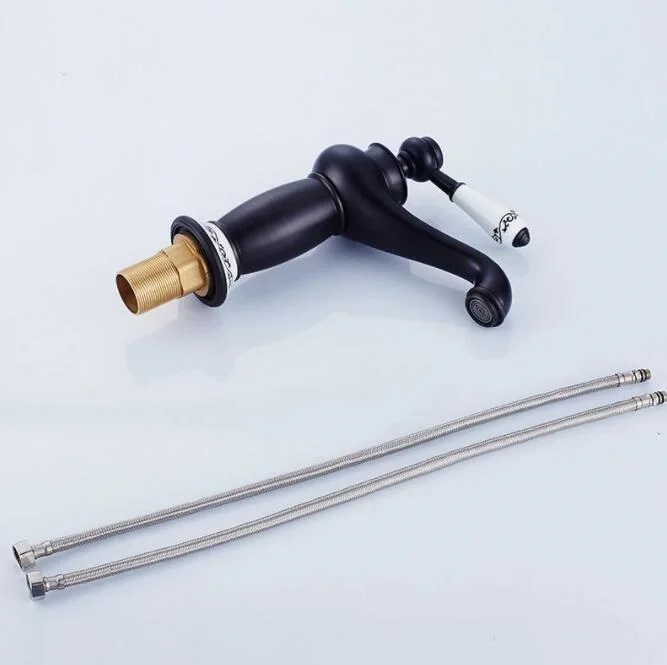 

Basin Faucets Black Brass Bathroom Sink Faucet Ceramics Single Handle Hole Deck Mount Washbasin Hot And Cold Mixer Tap
