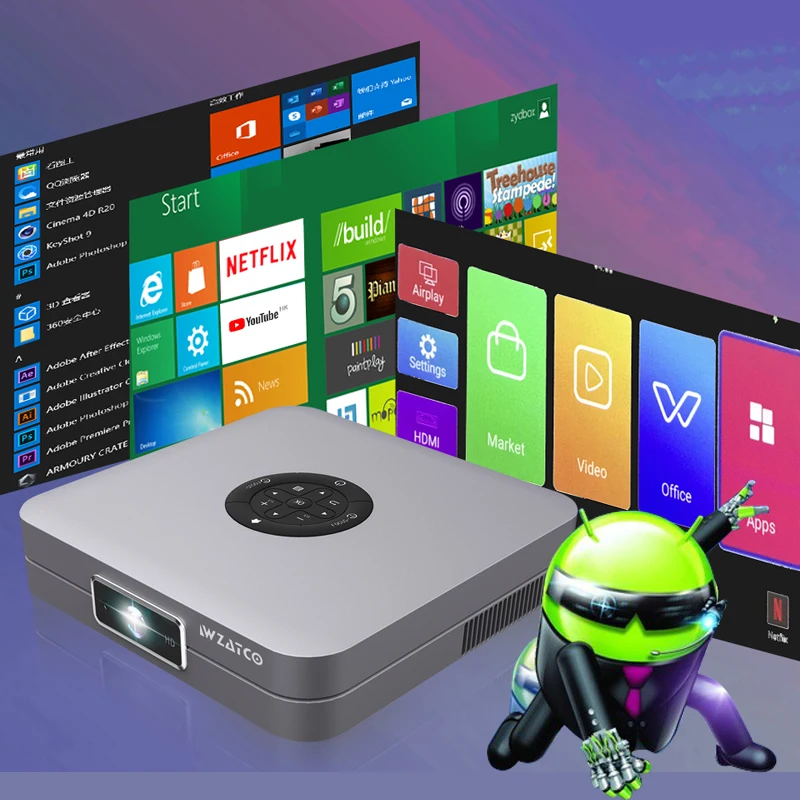Проектор WZATCO D1 3D DLP Android Wi-Fi 300 дюйма поддержка домашнего кинотеатра Full HD 1920x1080P 32 ГБ