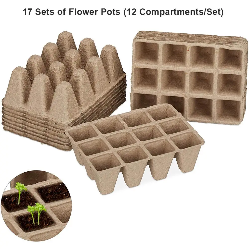 

17PCS Paper Flower Pot Seed Starter Tray Biodegradable Peat Pots Seedling Germination Trays Organic Plant Seed Starter Tray Kit