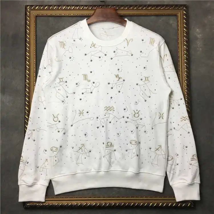 

Autumn Spring 2021 Women/men's High quality cotton embroidery sweatshirts Fashion diamonds casual men O-neck hoodie Tops C518