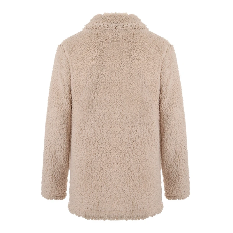 2019 autumn and winter new large size women's fashion plush coat lapel solid color long-sleeved jacket cardigan |