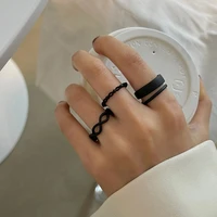trendy 3pcslot black rings set statement korean style joint ring for women gothic emo fashion jewelry 2021 cool e girl vintage