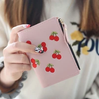 fashion women short wallet small zipper purse cherry embroidery coin purse cute simple card holders lady girl mini money bag