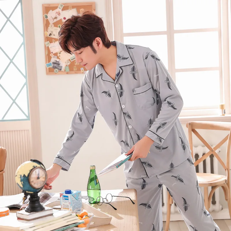 Осенне-зимняя стандартная Пижама Мужская пижама одежда для сна из 100% хлопка с