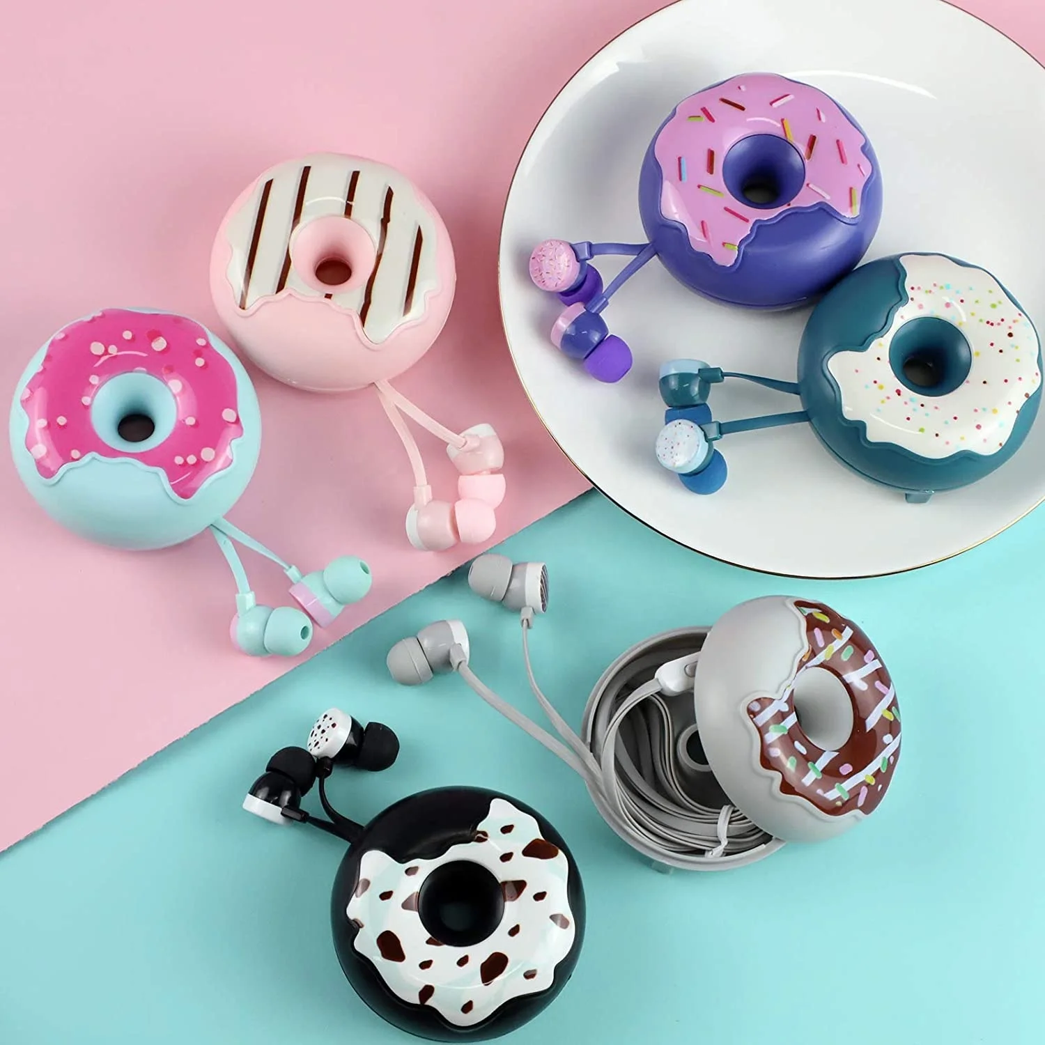 

Lovely donut earplugs in-ear stereo wired 3.5mm jack headphones send baby gifts to girlfriend game headphones