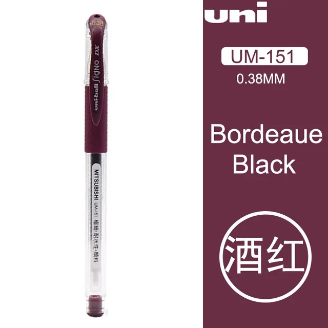 Wine red Uni UM-151, цветная гелевая ручка, 10 шт./лот, 0,38 мм, пуля, для студентов, тест, канцелярские принадлежности, руководство, Офисная ручка - Цвет: Wine red