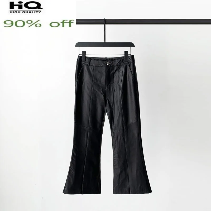 

Korean Fashion Trousers Black Flare Pants Female 100% Sheepskin Leather Pants Women Spring 2022 Pantalones De Mujer Pph4608