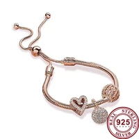 2020 new s925 silver rose gold hollow out hand painted heart pendant adjustable pan bracelet high quality valentine
