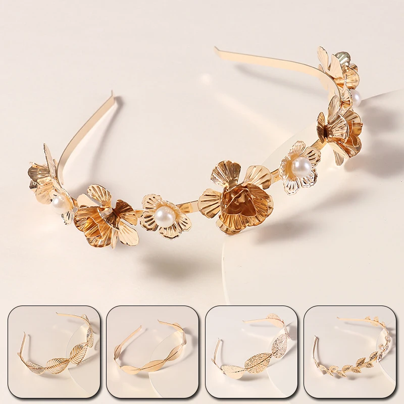 Женская повязка для волос в стиле ретро металлическая на голову с золотыми