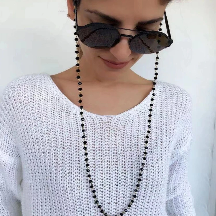

Цепочка для очков женская с искусственным жемчугом, модный держатель для солнцезащитных очков с бусинами, черный белый цвет