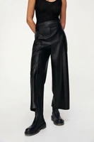 women faux leather high waist pant 2021 straight pant trousers all match fall vintage leisure elegant office lady wide leg pants