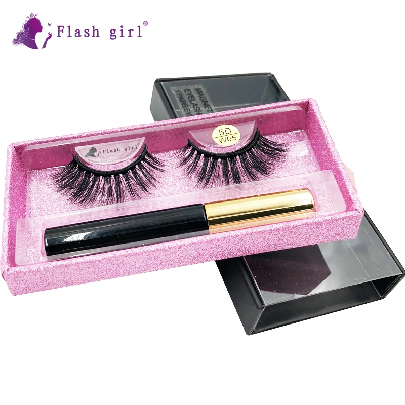 

1 Pair Magnetic Eyelashes Set With Waterproof Liquid Eyeliner 5D Mink False Eyelash Natural Handmade Eye Lashes W05