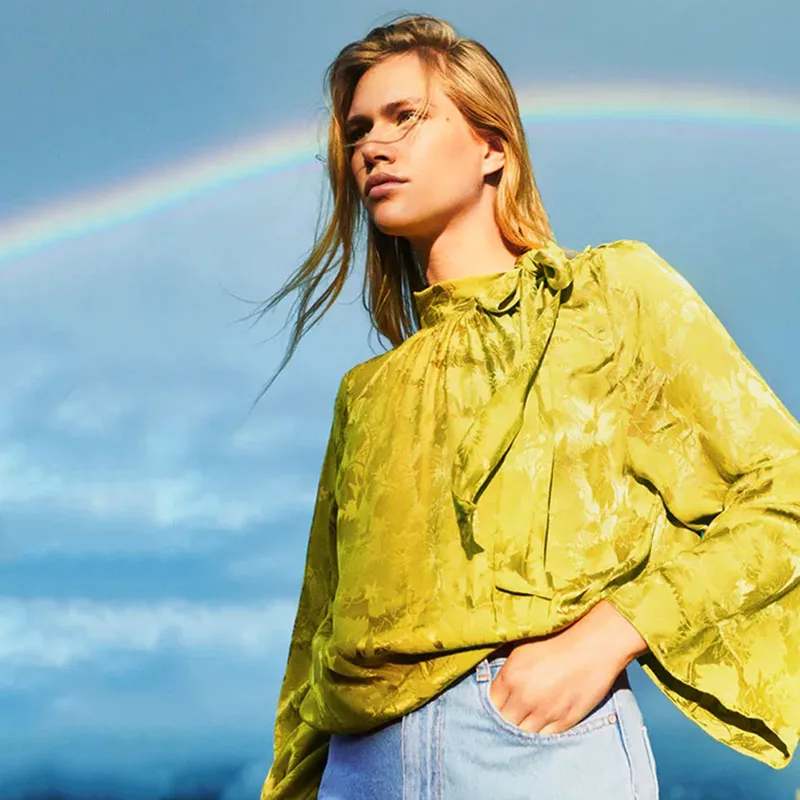 

Женская рубашка Uniera 2021 Za на раннюю осень, модная женская шелковая атласная жаккардовая рубашка в стиле знаменитостей