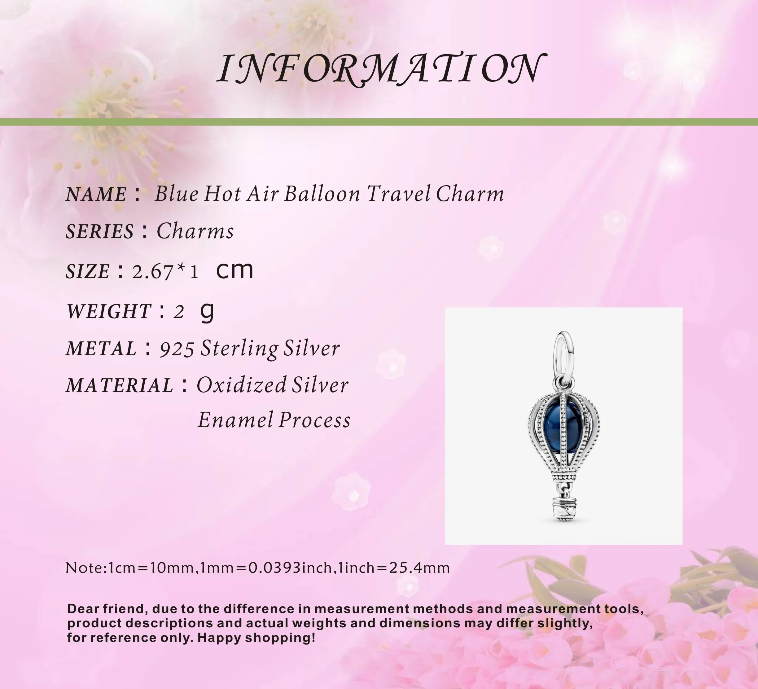 Бусины из серебра 925 пробы синие розовые золотые красные шармы с воздушным шаром