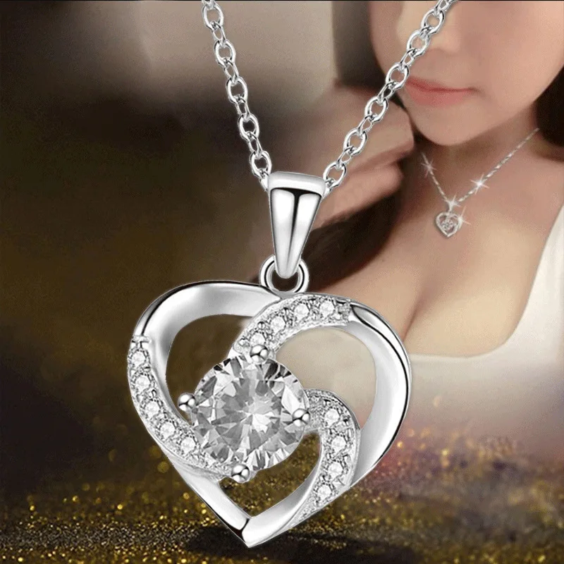 

1 Pcs Fashionable Women's Clavicle Chain Love Pendant with 925 Silver Plated Semi Precious Stone Necklace Jewelry