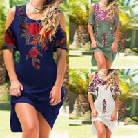 women dress printed v neck mid length off the shoulder dress beach office lady elegant printing floral party night summer 2021