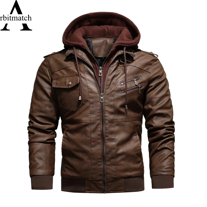 

Winter Men's Jacket Hooded Collar Leather Jacket Cotton Lining Thicken Male Coat Motorcycle PU Leahter Jacket Casual Windbreaker