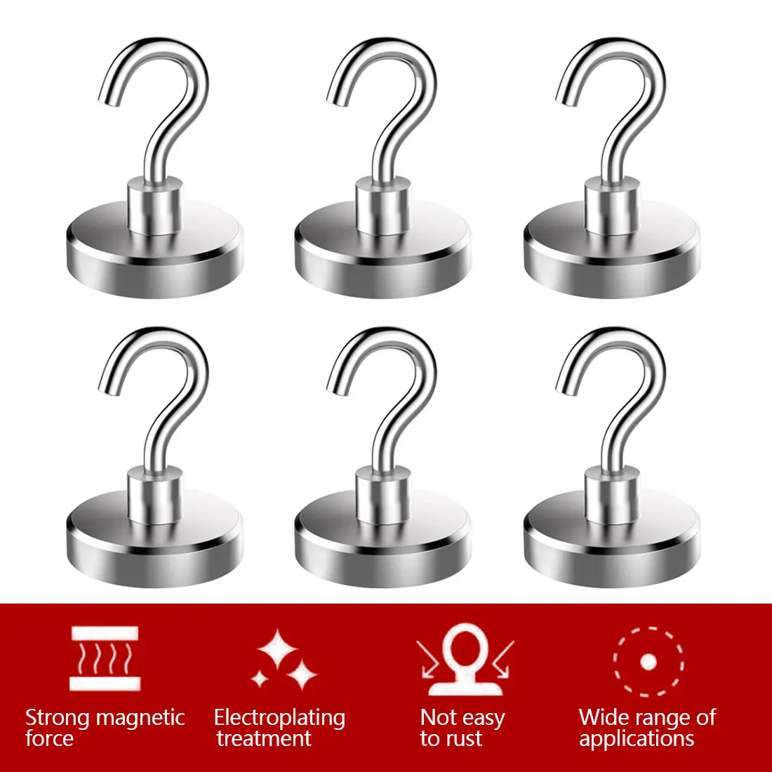 2/6Pcs Strong Magnetic Hooks Heavy Duty Wall Hooks Hanger Key Coat Cup Hanging Hanger for Home Kitchen Storage Organization