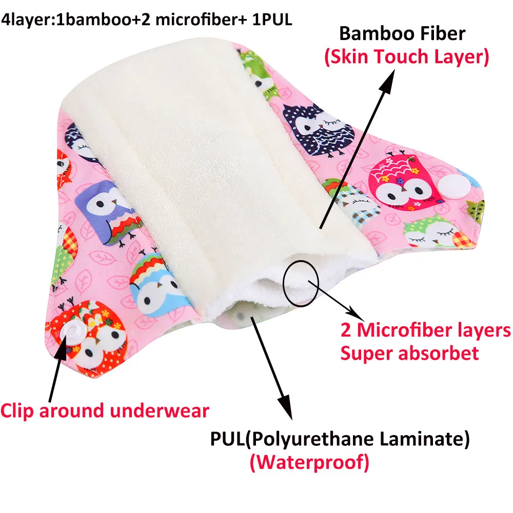 Многоразовые женские менструальные прокладки для полотенец 5 шт. бамбуковый