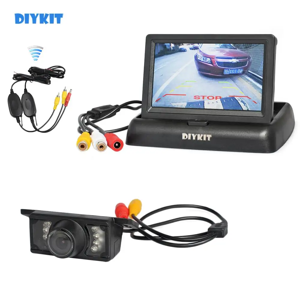 

DIYKIT Wireless 4.3" Foldable Car Monitor Reversing Camera Kit Back Up HD Rear View Car Camera IR Night Vision