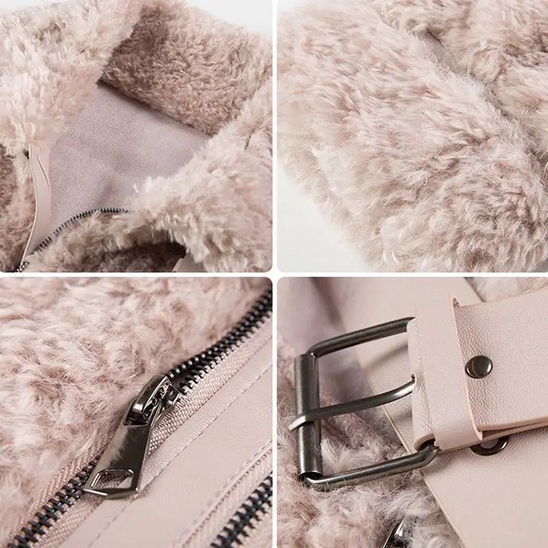 

Autumn and winter new Korean version of standing collar imitation lamb wool fur one coat tide Joker chic celebrity top