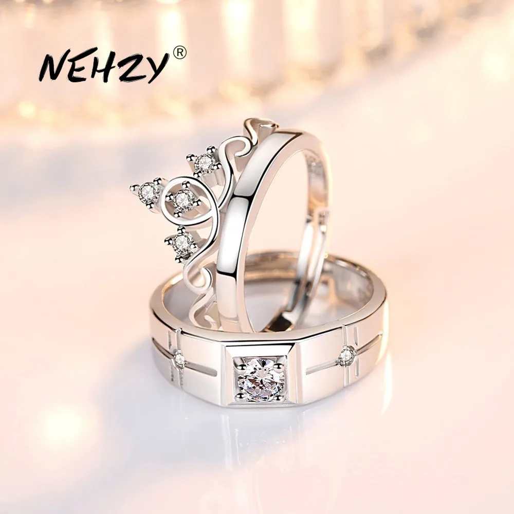 

NEHZY S925 Stamp new jewelry fashion couple ring engagement wedding anniversary gift woman man crown open Cubic Zirconia ring