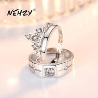 nehzy 925 sterling silver new jewelry fashion couple ring engagement wedding anniversary gift woman man crown open ring