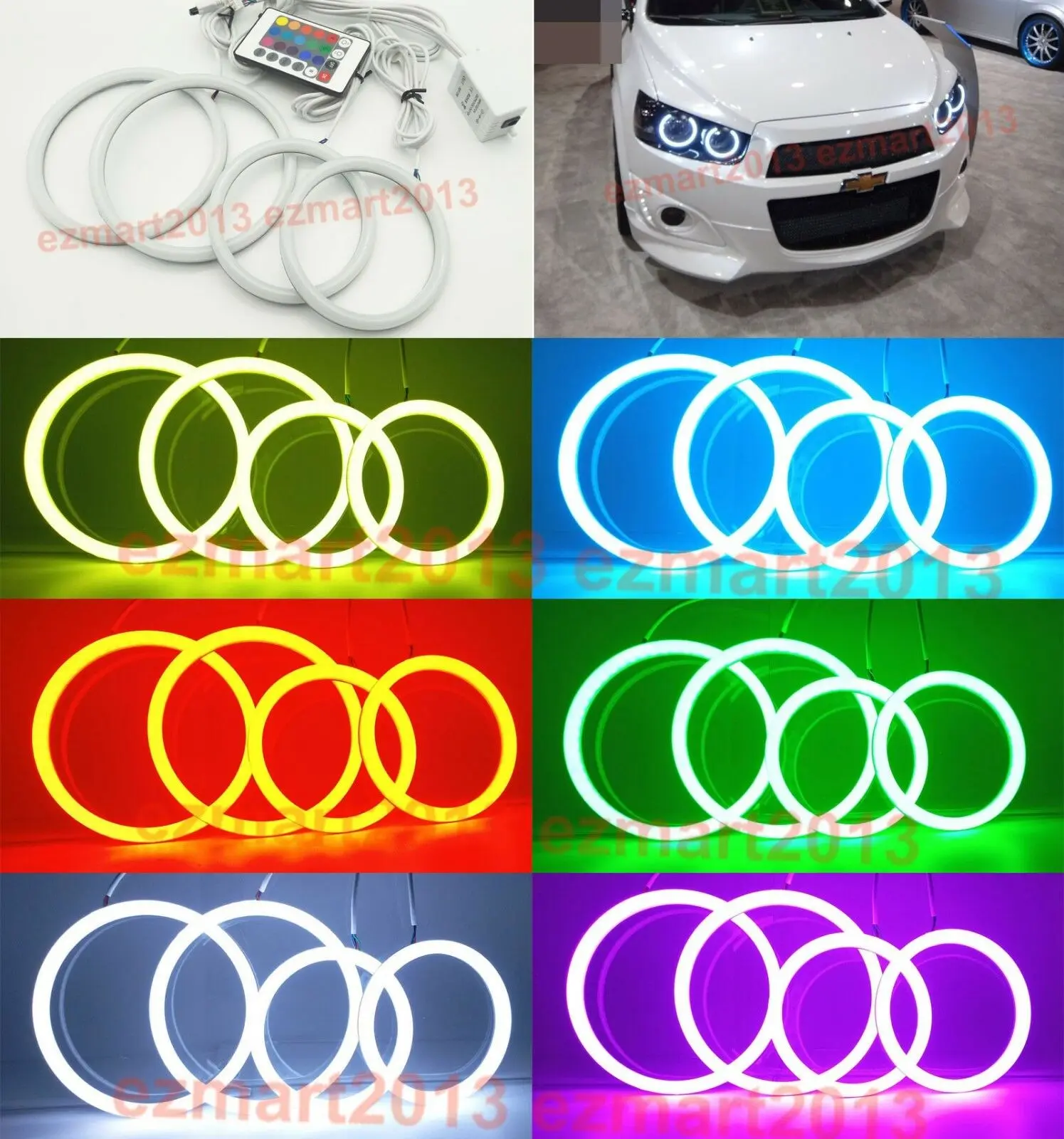 Хлопок многоцветный RGB Halo Кольца для Chevrolet Aveo Sonic T300 2011- фара светодиодный глаза ангела дьявол, демон Корона Вспышка DRL