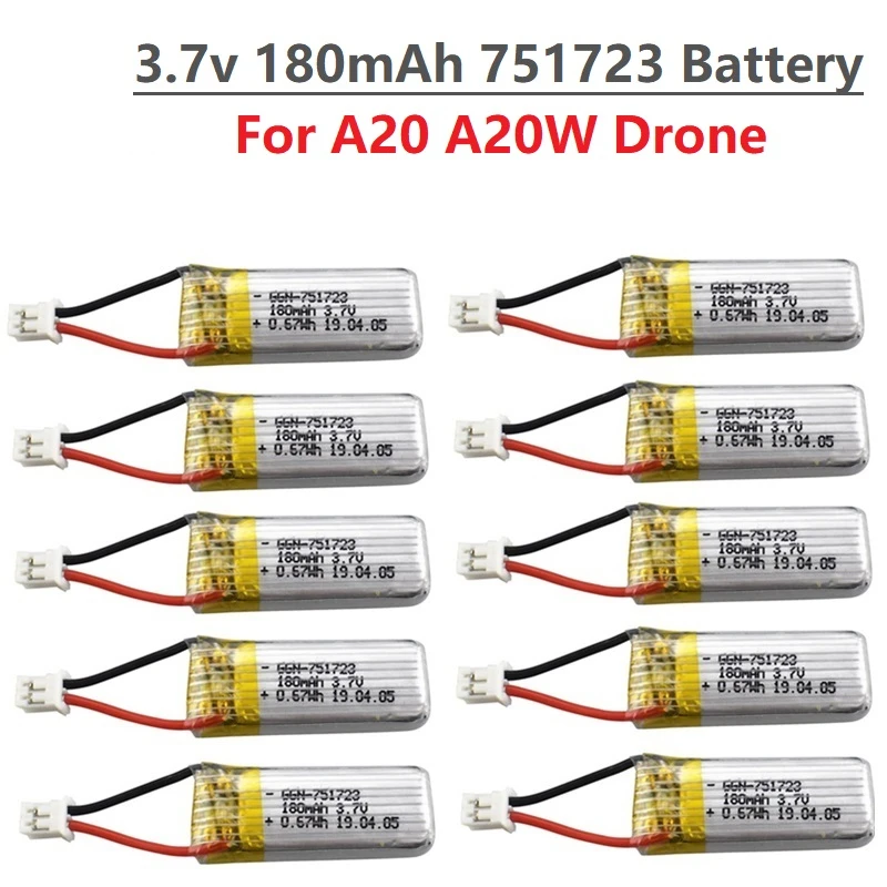 1-10Pcs Original 3.7V 180mAh Lipo Battery For A20 A20W Drone RC Quadcopter Spare Parts For A20 A20W Four-axis Drone Battery