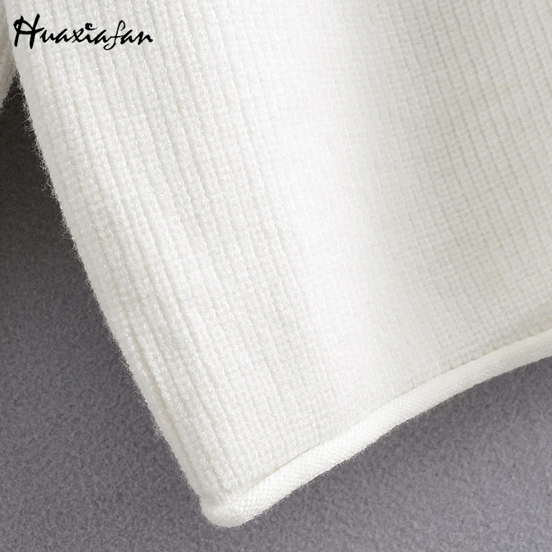 Женский свободный свитер с открытыми плечами Huaxiafan Однотонный v-образным вырезом