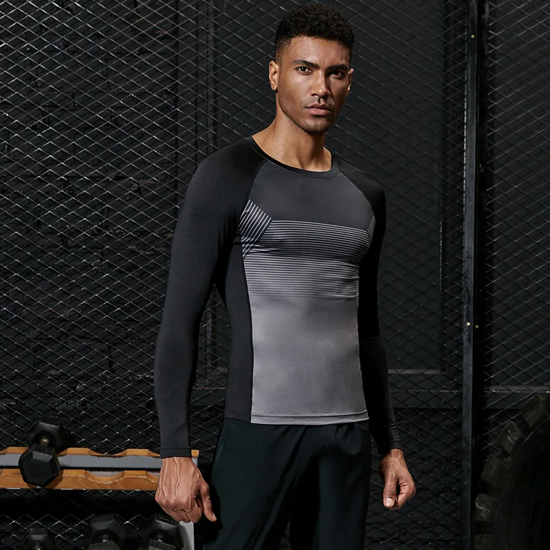 

2020 new elastic tights men's sports long sleeve quick dry fitness men's running bottoming shirt #MBF9022