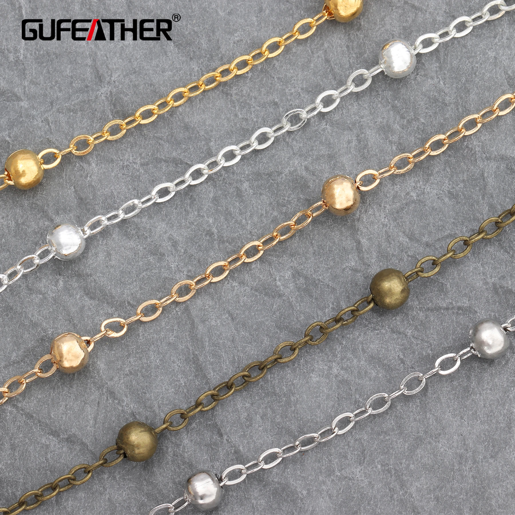 GUFEATHER C05/Сделай сам, браслет-цепочка, материалы для изготовления, сексуальная цепочка в горох, блестящие изделия, бусины: 4 мм, цепочка: 2 мм, 500 см