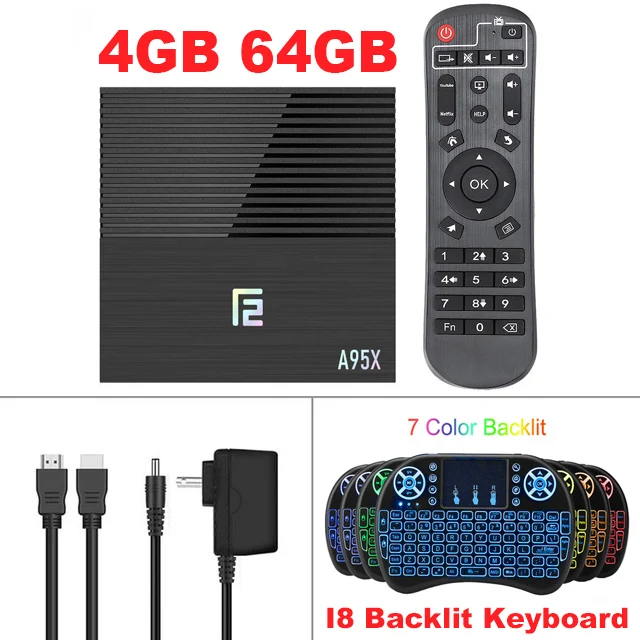 4G64G-I8 Keyboard Android 9,0 приставка A95X F2 ТВ приставка Голосовое управление 4K 2,4G& 5G двухдиапазонный wifi Bluetooth 4,2 LAN USB3.0 HDMI 4G 64G медиаплеер - Цвет: 4G64G-I8 Keyboard
