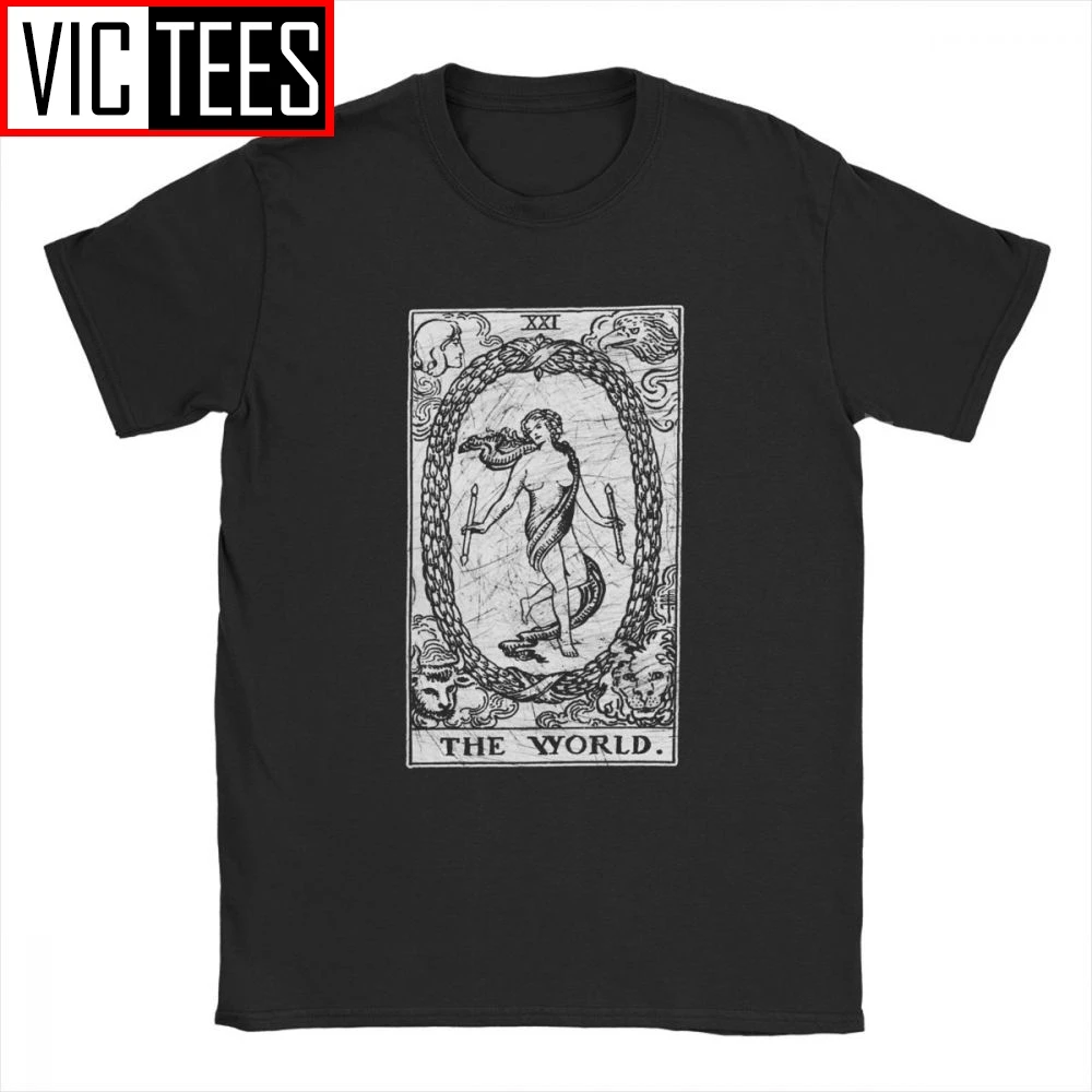 Men The World Tarot Card Major Arcana Fortune Telling Occult T Shirt 2020 Cotton Clothes Casual T-Shirt | Мужская одежда