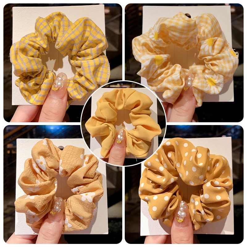 

5 Pcs/Bag Women Girls Elegant Plaid Flower Elastic Hair Bands Lady Lovely Soft Scrunchies Rubber Bands Female Hair Accessories