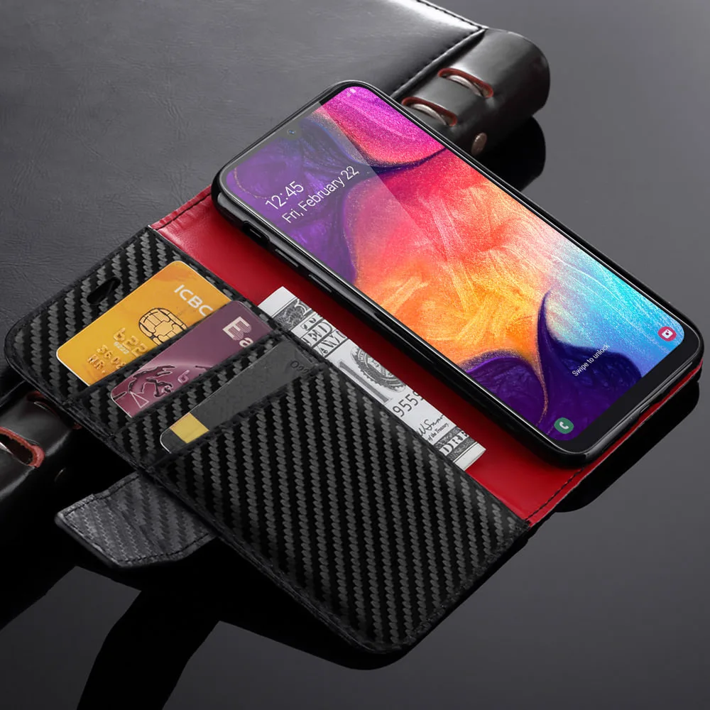 Винтажный чехол книжка из углеродного волокна для Samsung Galaxy A7 2018 A8 A6 A3 J6 J5 J3 2017 J4 Plus