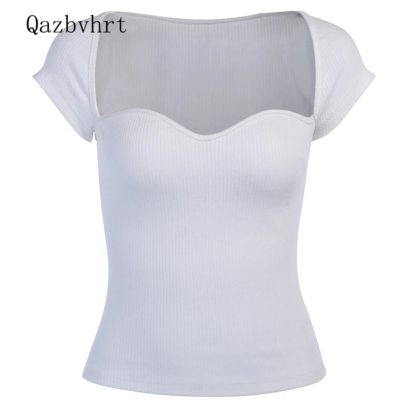 

Qazbvhrt 2020 new women's chest solid T-shirt women's y-neck short sleeve sexy top