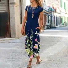Vestido de verano Vintage con estampado Floral, manga corta, bohemio, informal, cintura alta, largo, Playa, fiesta (2)