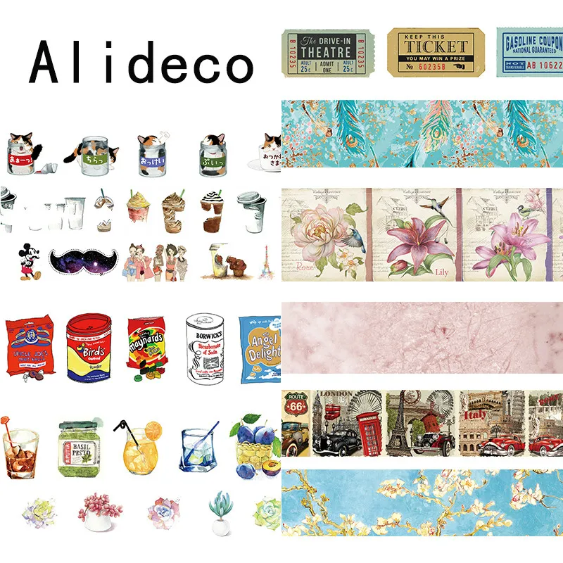 

Alideco 1 pcs Washi Masking Tapes Retro Coffee Flower Decorative Adhesive Scrapbooking DIY Paper Japanese Stickers 1.5cm*10m