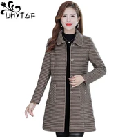 uhytgf elegant mother autumn winter windbreaker outerwear fashion plaid casual woman trench coat korean 5xlplus size overcoat 26