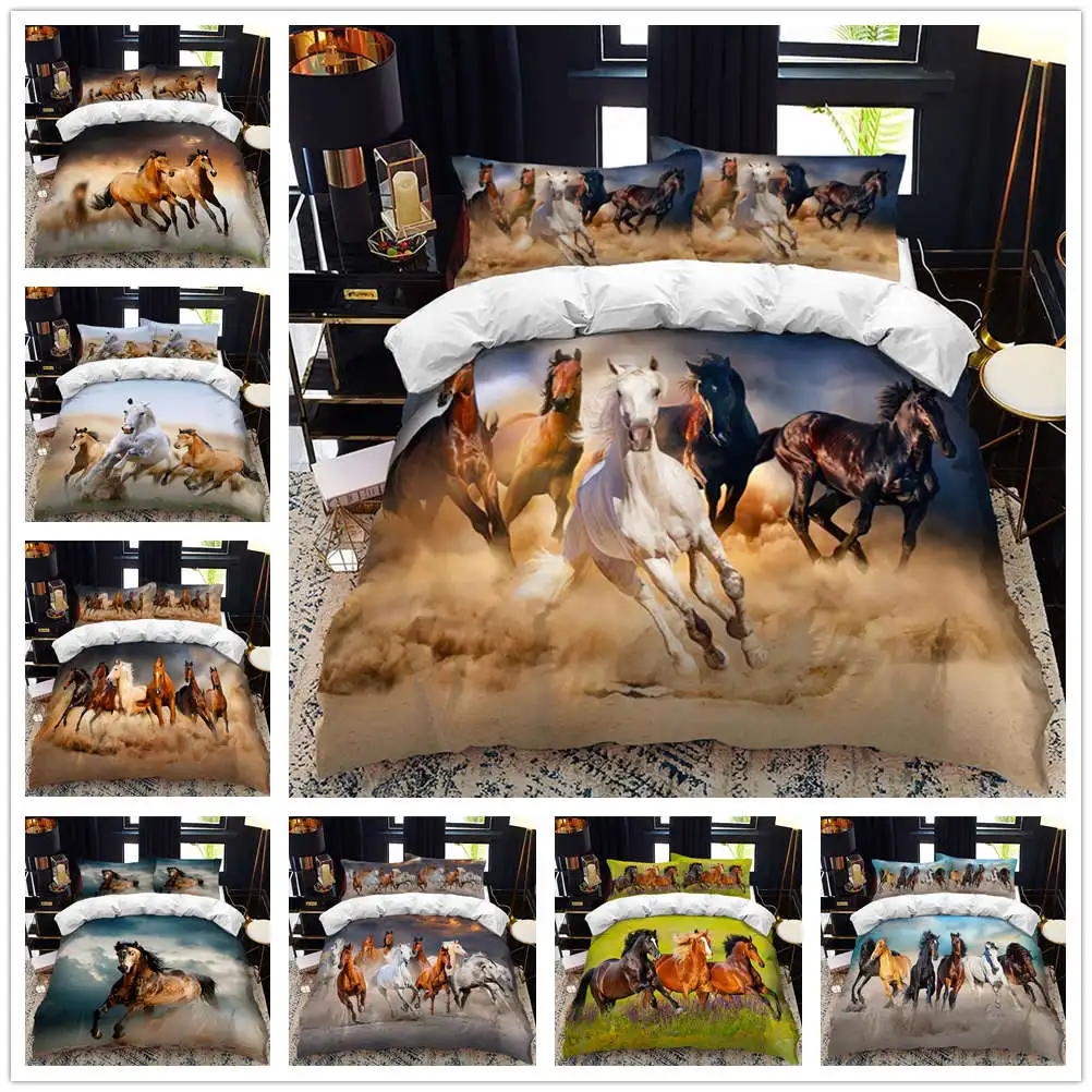 Animal horse Double bed duvet cover  set queen calico Twin size comforter bedding set Single complete set
